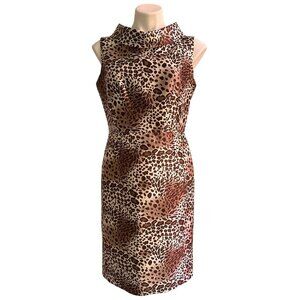Rickie Freeman Teri Jon Sleeveless Animal Print Dress Size 8 Silk & Wool Blend